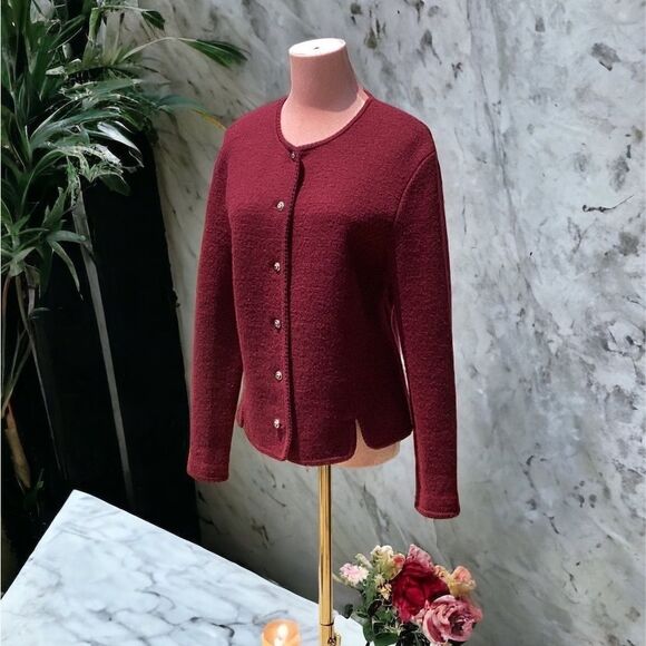 DEANS OF SCOTLAND 100% WOOL BUTTON DOWN SWEATER BURGUNDY MEDIUM - Picture 3 of 5